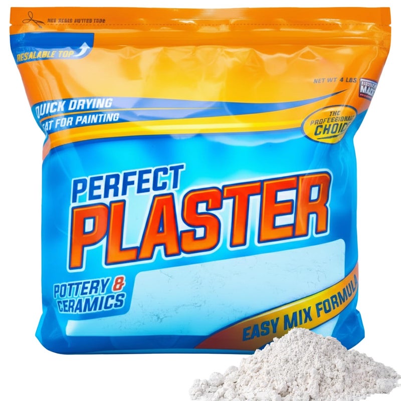 Perfect craft جبس مثالي لقوالب صب الفخار والسيراميك، مادة مسحوقية غير سامة قائمة على الماء لصنع القوالب بنفسك، ألواح استعادة الطين، المنحوتات والحرف، تجفيف سريع، مصنوع في الولايات المتحدة، 4 رطل كيس - Image 1